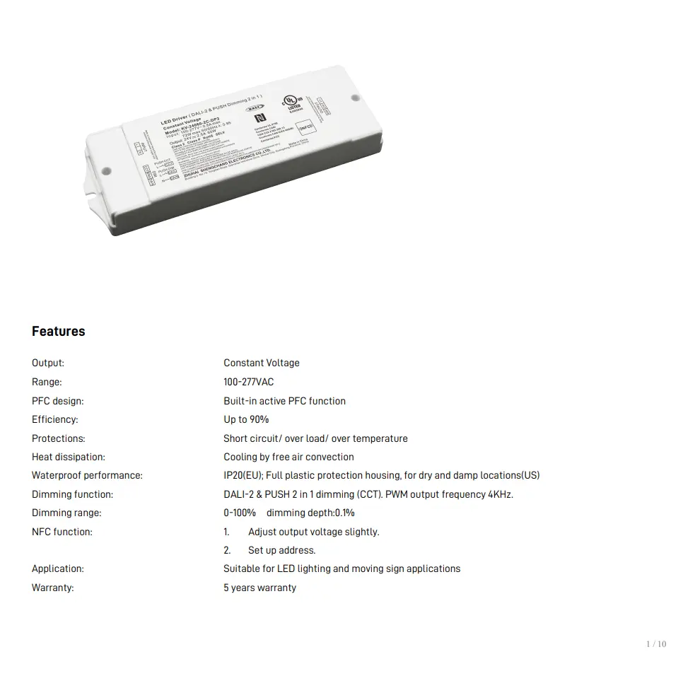 60 Вт TUYA Zigbee CCT күңгірттелетін жарық диодты драйвер