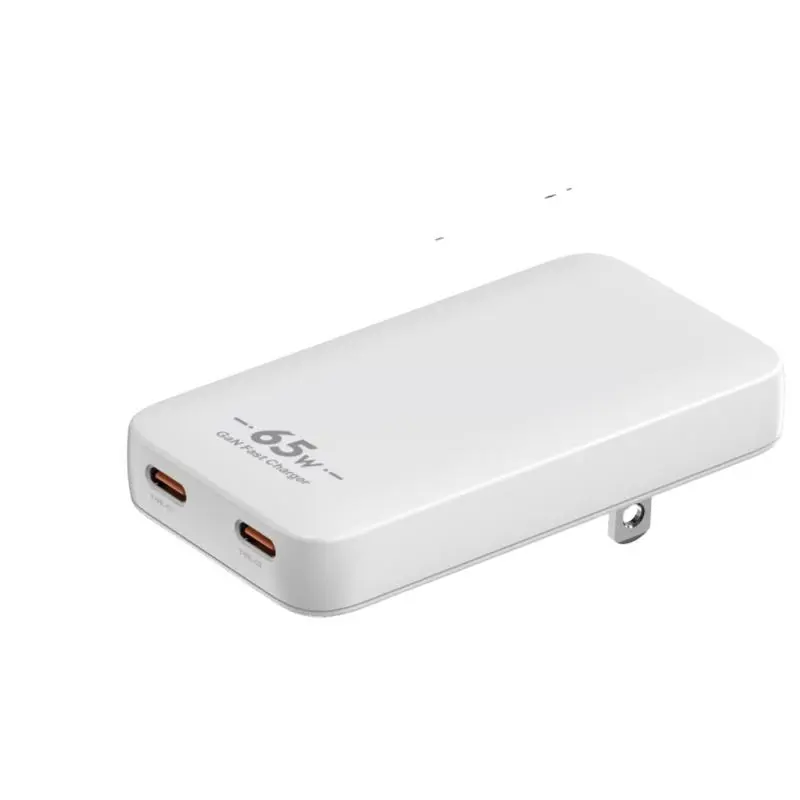 PD65W GaN USB-C ультра жұқа қабырға зарядтағыш қос порт адаптері